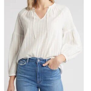 Caslon Smocked Swiss Dot Peasant Top X-Small, IVORY CLOUD